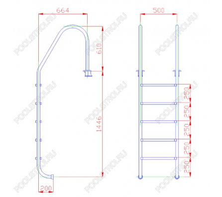 Лестница  5 ступеней  (ш.б.) Flexinox STANDARD (87112959)