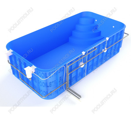 Полипропиленовый бассейн Standart mini. 5х2.5х1.5. угловая r. скиммерный. закругленные. r 500 мм. 8 мм